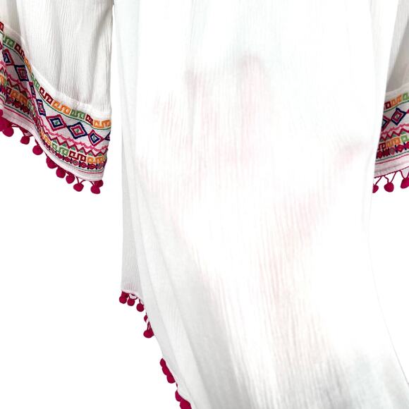 Ali Miles Plus Size 1X White Pink BOHO Tropical Beach Blouse Shirt Top Artsy - Picture 8 of 9